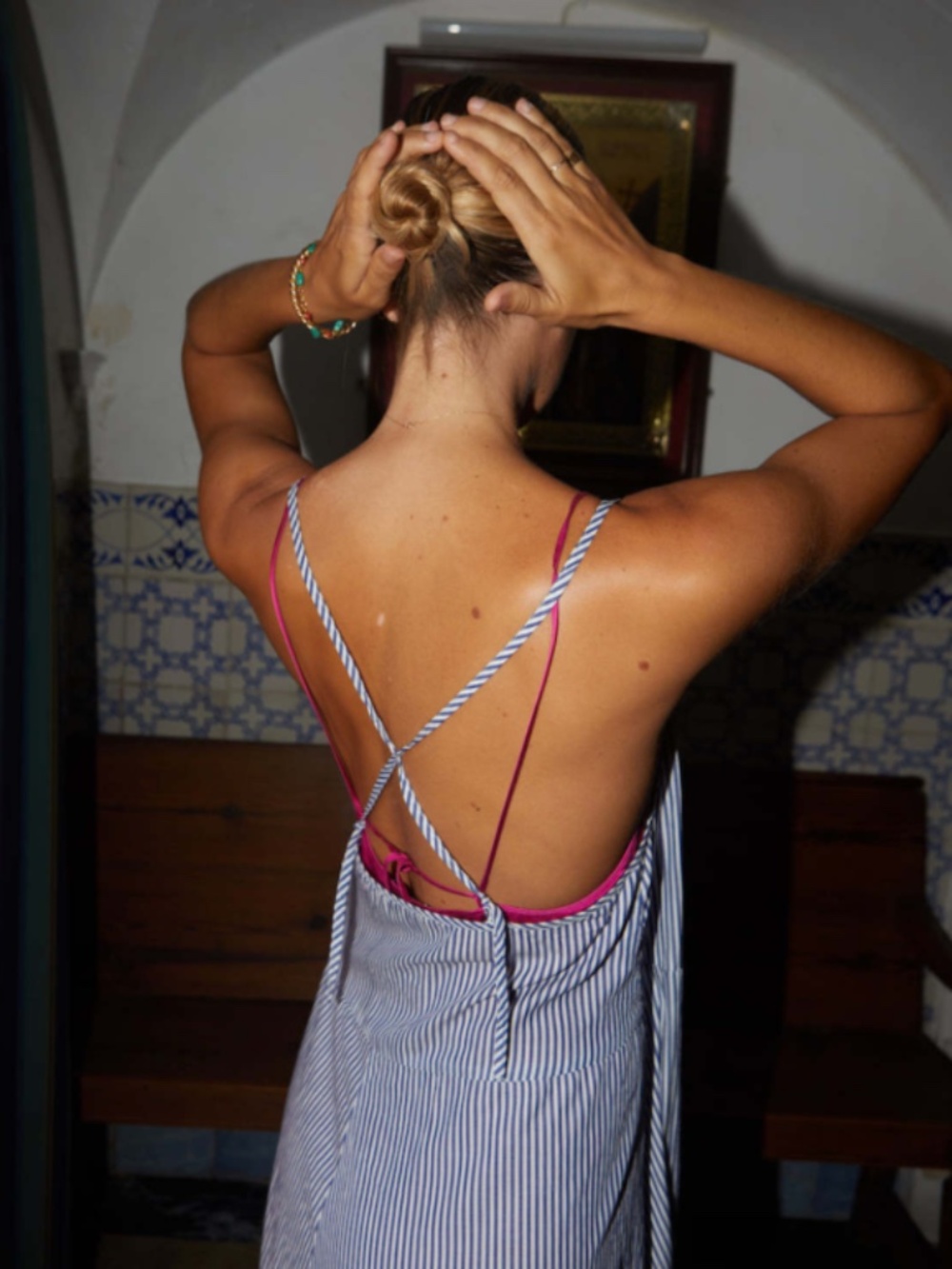 Datura Stripe Poplin Cotton Slip Maxi Dress